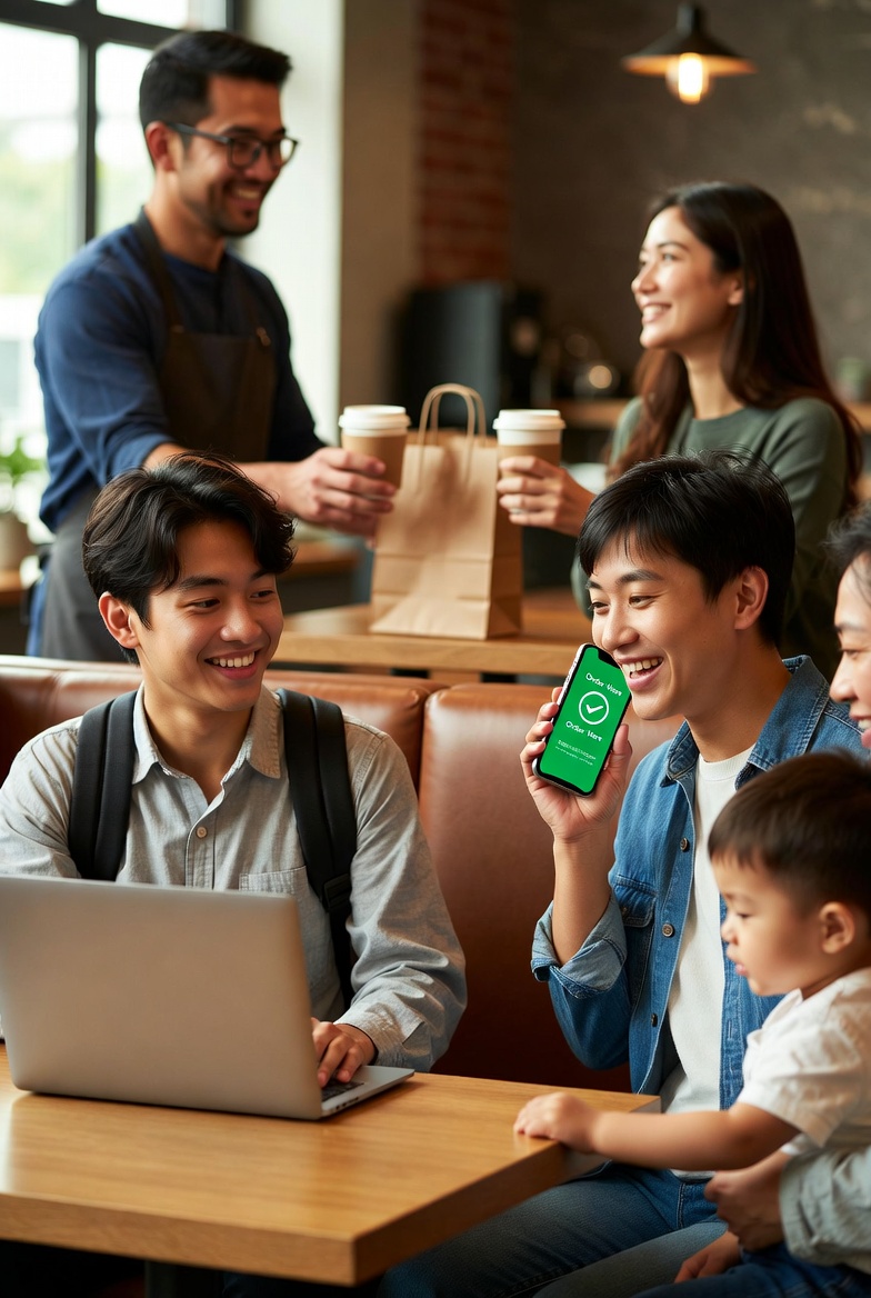 Happy customers and staff