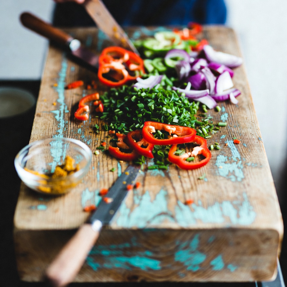 Fresh ingredients on a rustic cutting board